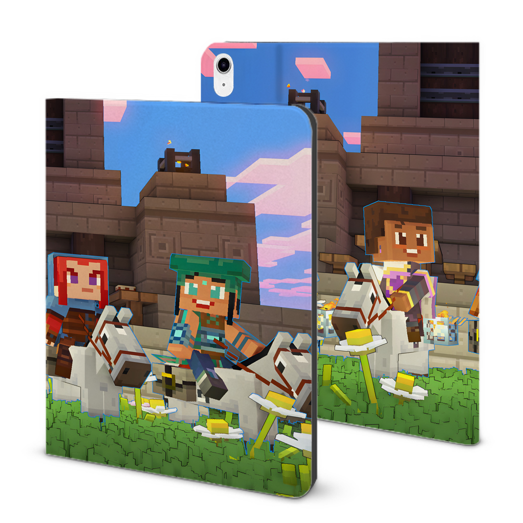 （画像用） マインクラフト ブロックの世界 Minecraft MC Block world IPad ケース ブック型 PUレザー TPU 耐衝撃 軽量 薄型 ペン収納なし 全面保護 IPad 各モデル対応